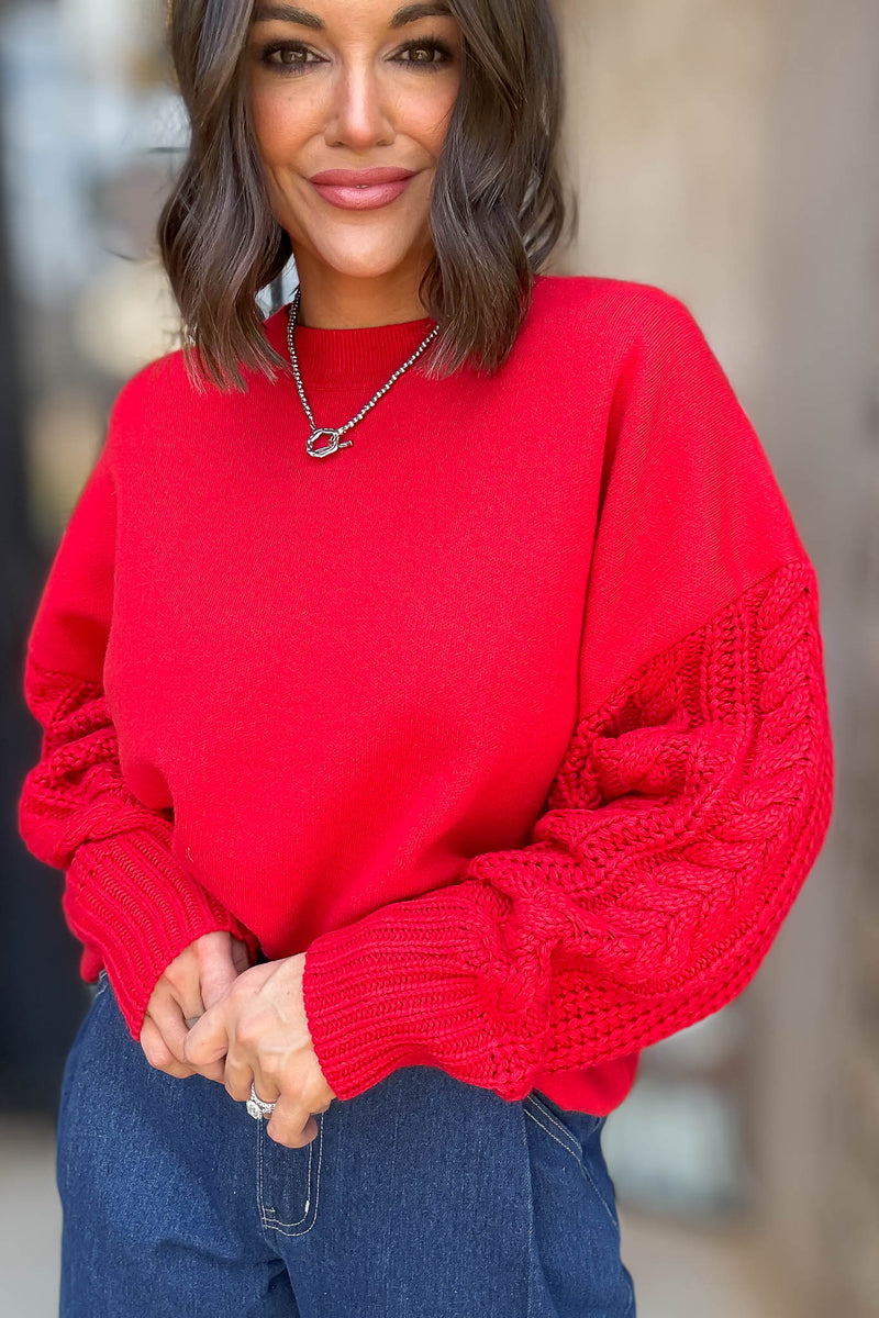 Ruby Cable Knit Sleeve Round Neck Sweater