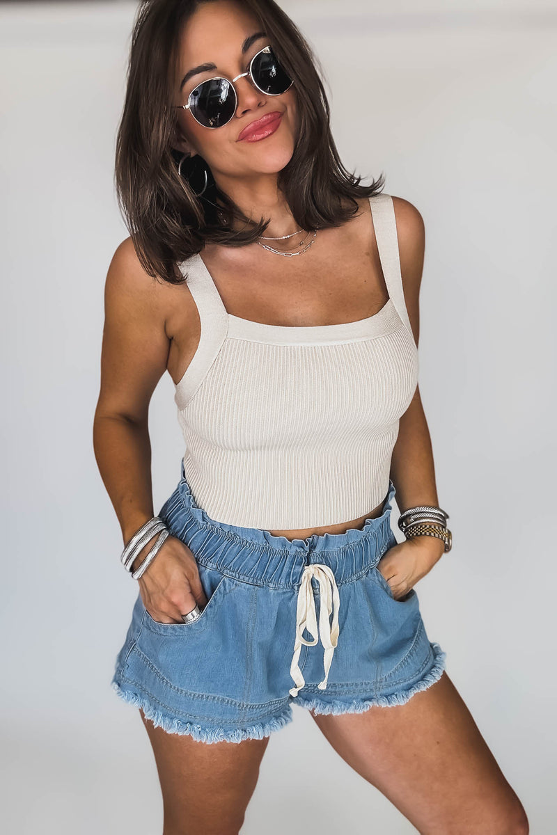 Solid Sweater Oatmeal Rib Tank Top