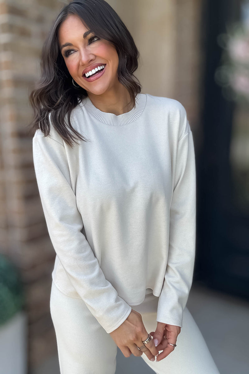 Mix And Match Cream Round Neck Soft Knit Top