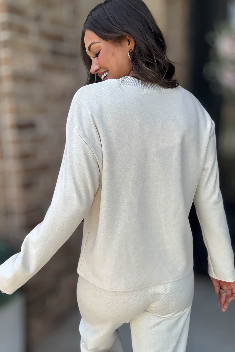 Mix And Match Cream Round Neck Soft Knit Top