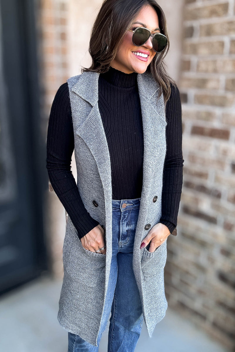 Dreams And Aspirations Heather Grey Long Sweater Vest
