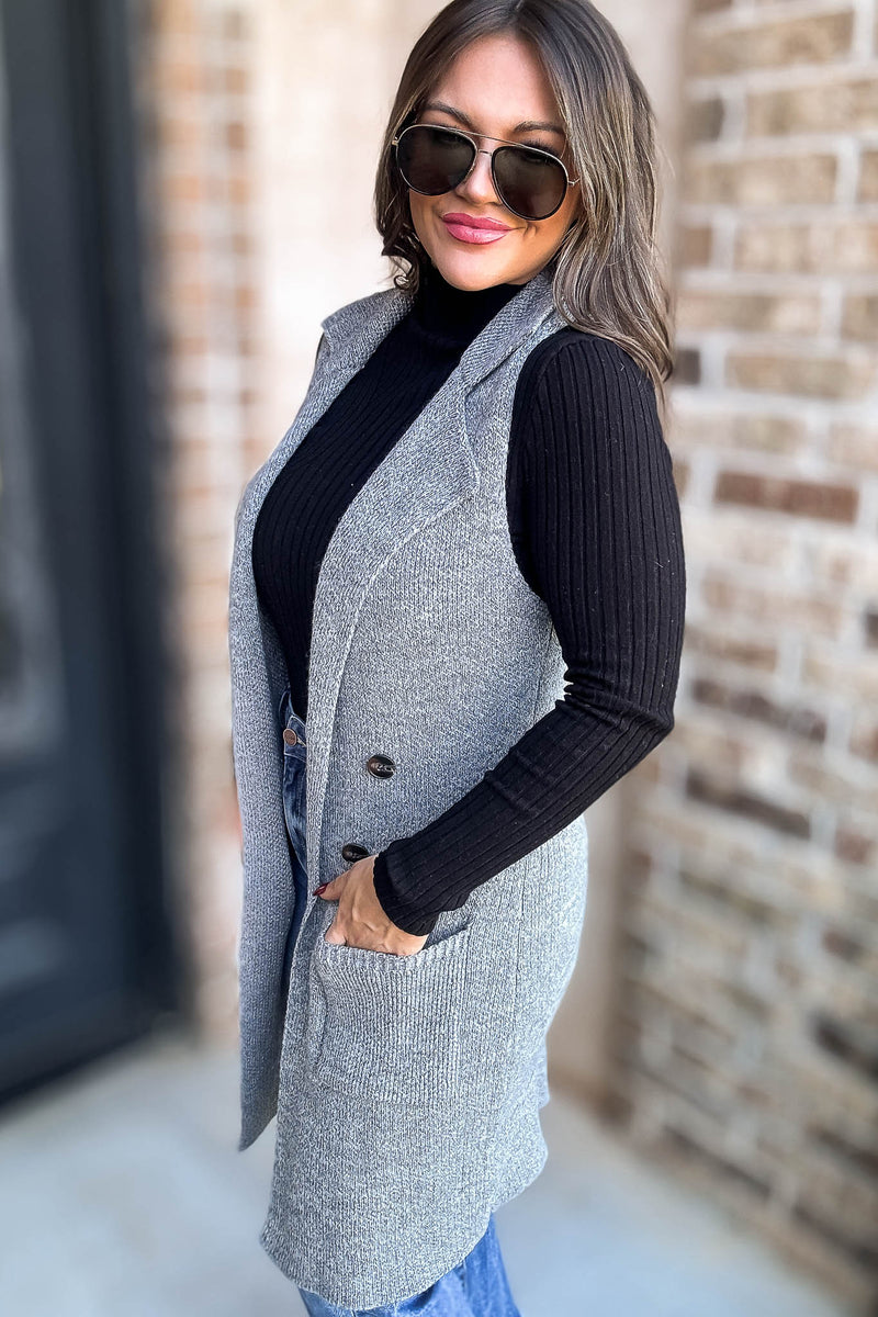 Dreams And Aspirations Heather Grey Long Sweater Vest