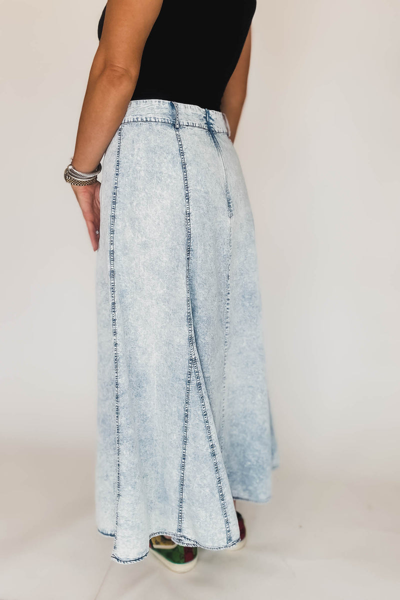 Denim Flare Maxi Skirt
