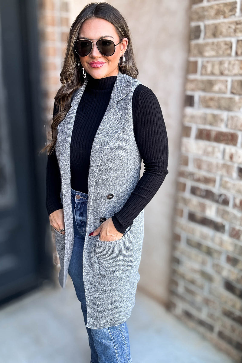 Dreams And Aspirations Heather Grey Long Sweater Vest
