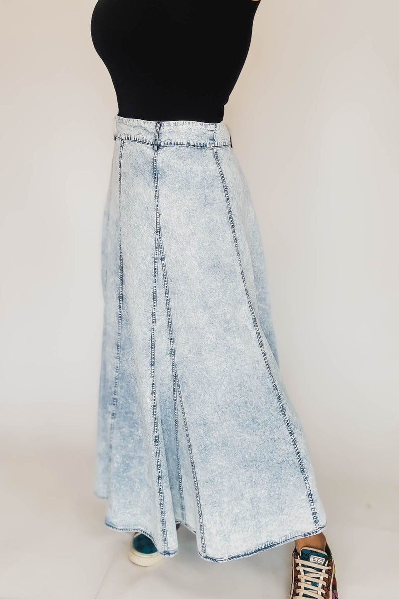Denim Flare Maxi Skirt