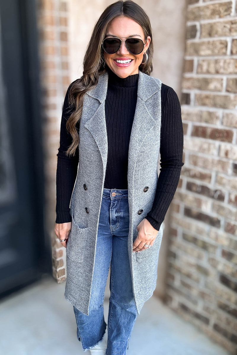 Dreams And Aspirations Heather Grey Long Sweater Vest