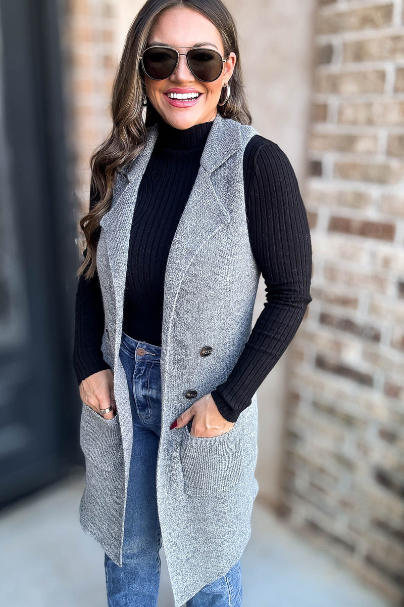 Dreams And Aspirations Heather Grey Long Sweater Vest