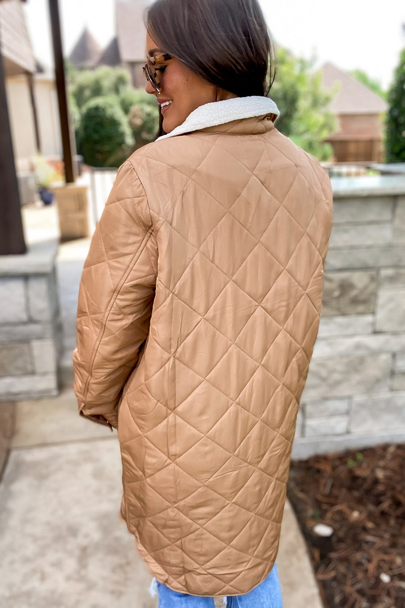 Travel Lightly Khaki Sherpa Collar Quilted Puffer Jacket