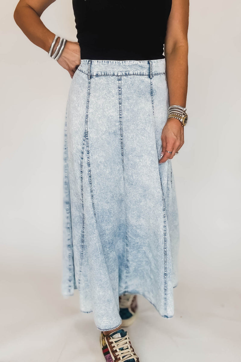 Denim Flare Maxi Skirt
