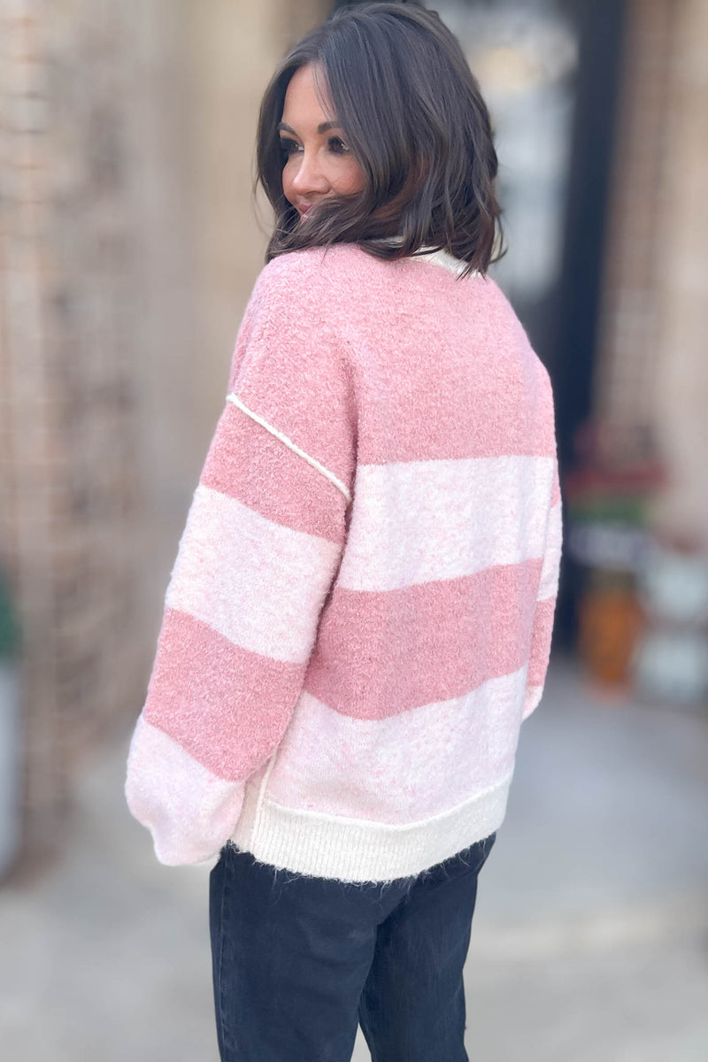 Le Lis Pink Long Sleeve Knit Henley Sweater Top