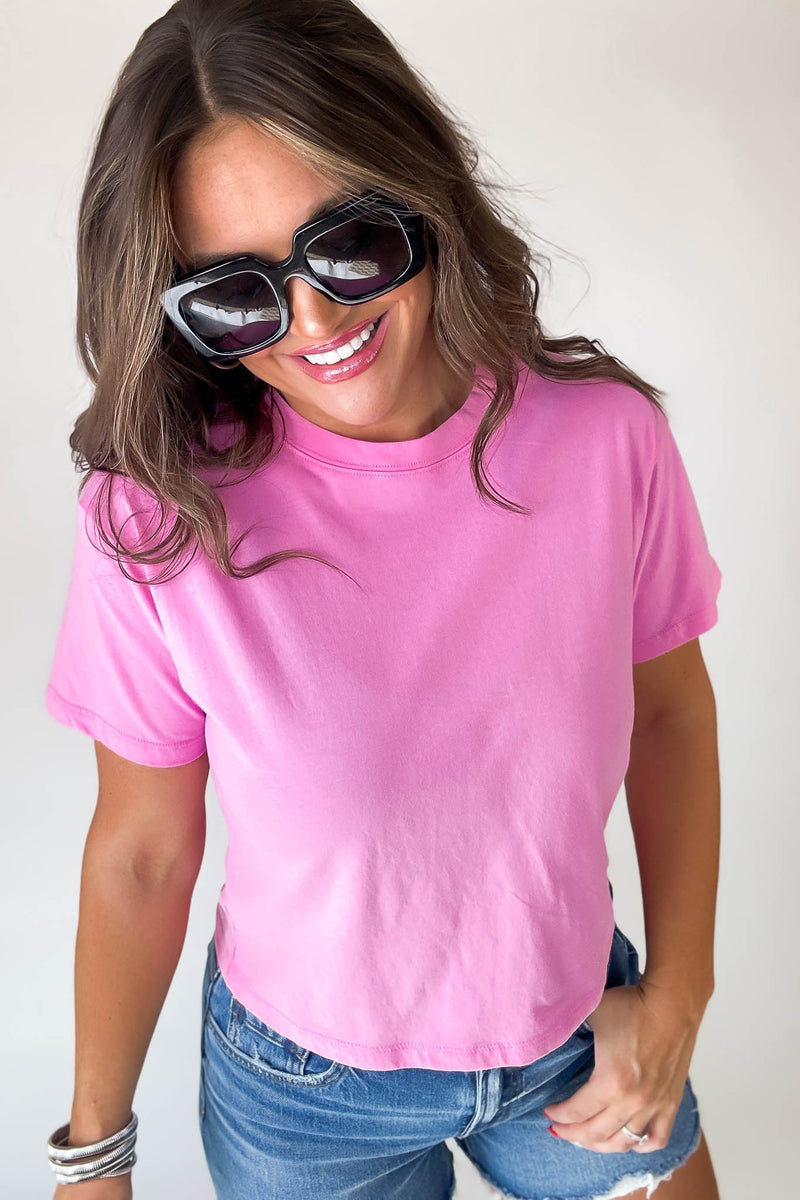 Just Relax Candy Pink Cotton Crew Neck Short Sleeve T-Shirt