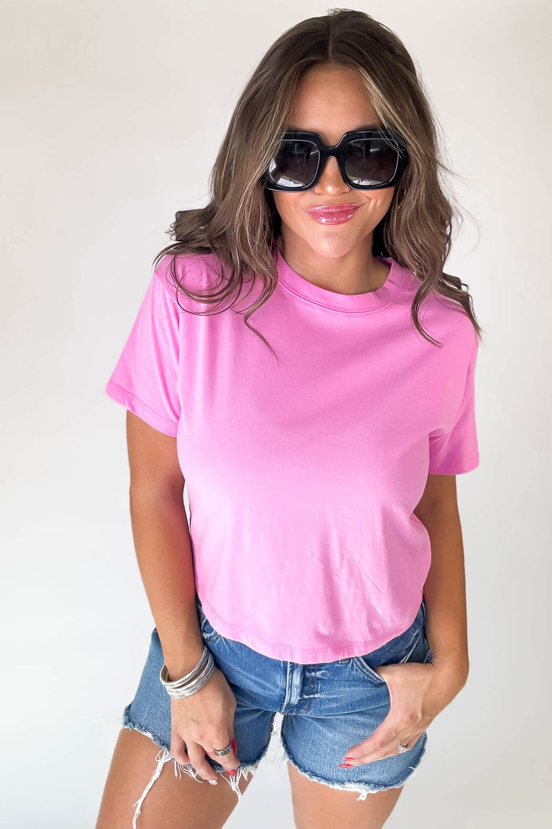 Just Relax Candy Pink Cotton Crew Neck Short Sleeve T-Shirt