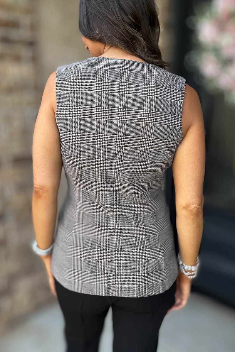 Elevating Pink And Taupe Button Down Check Woven Vest