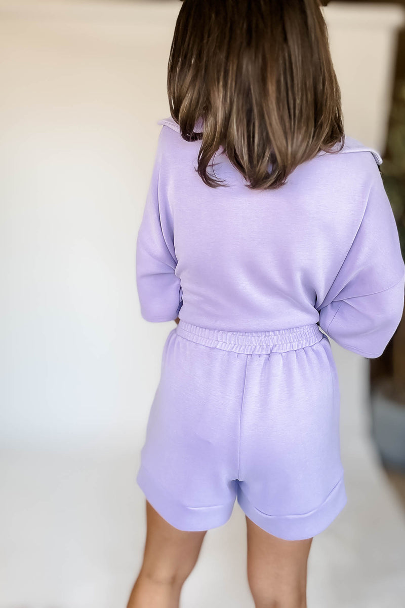 HALF ZIP UP TOP AND SIDE POCKET FOLDED HEM SHORTS