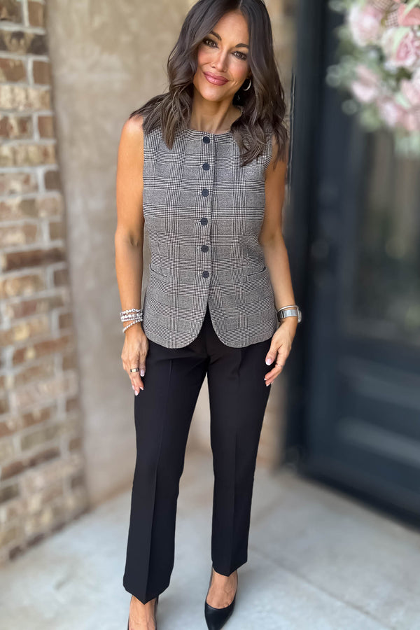Elevating Pink And Taupe Button Down Check Woven Vest
