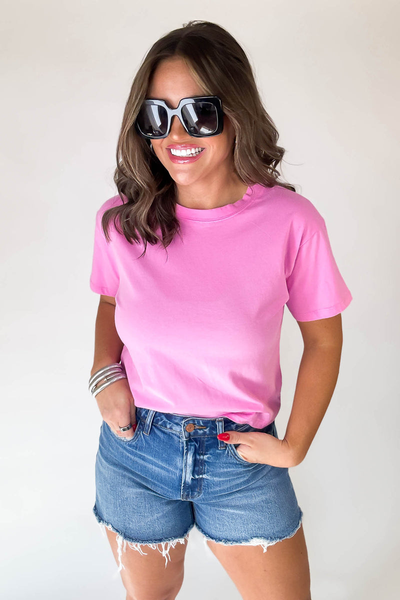 Just Relax Candy Pink Cotton Crew Neck Short Sleeve T-Shirt