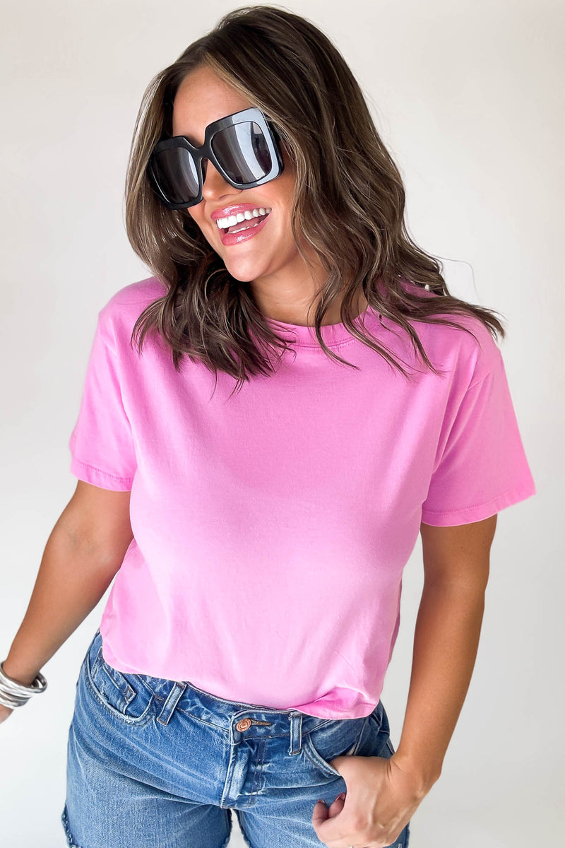 Just Relax Candy Pink Cotton Crew Neck Short Sleeve T-Shirt