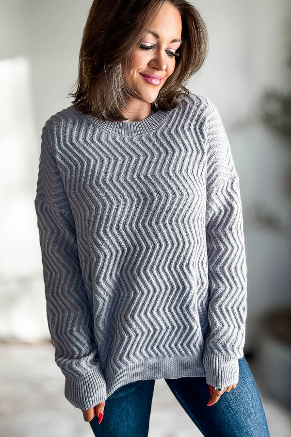 Heather Grey Zigzag Knit Sweater