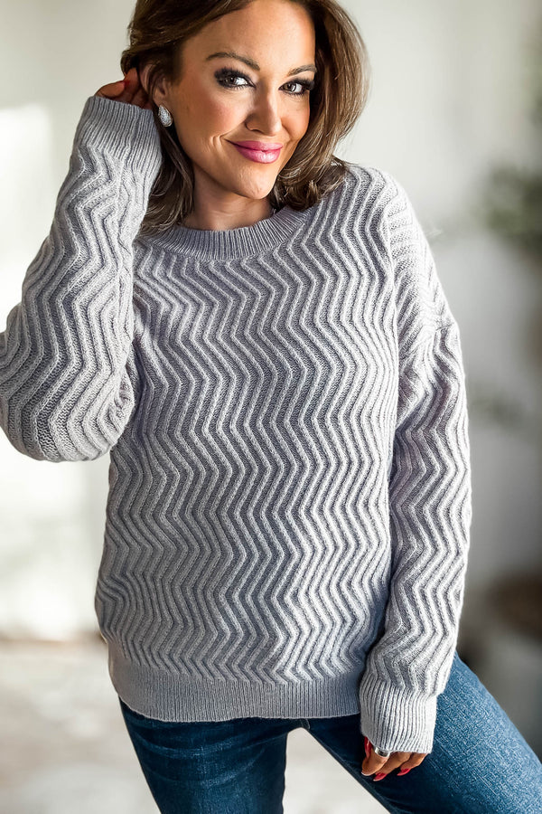 Heather Grey Zigzag Knit Sweater