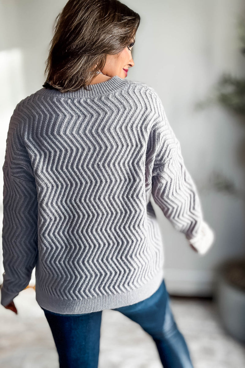 Heather Grey Zigzag Knit Sweater