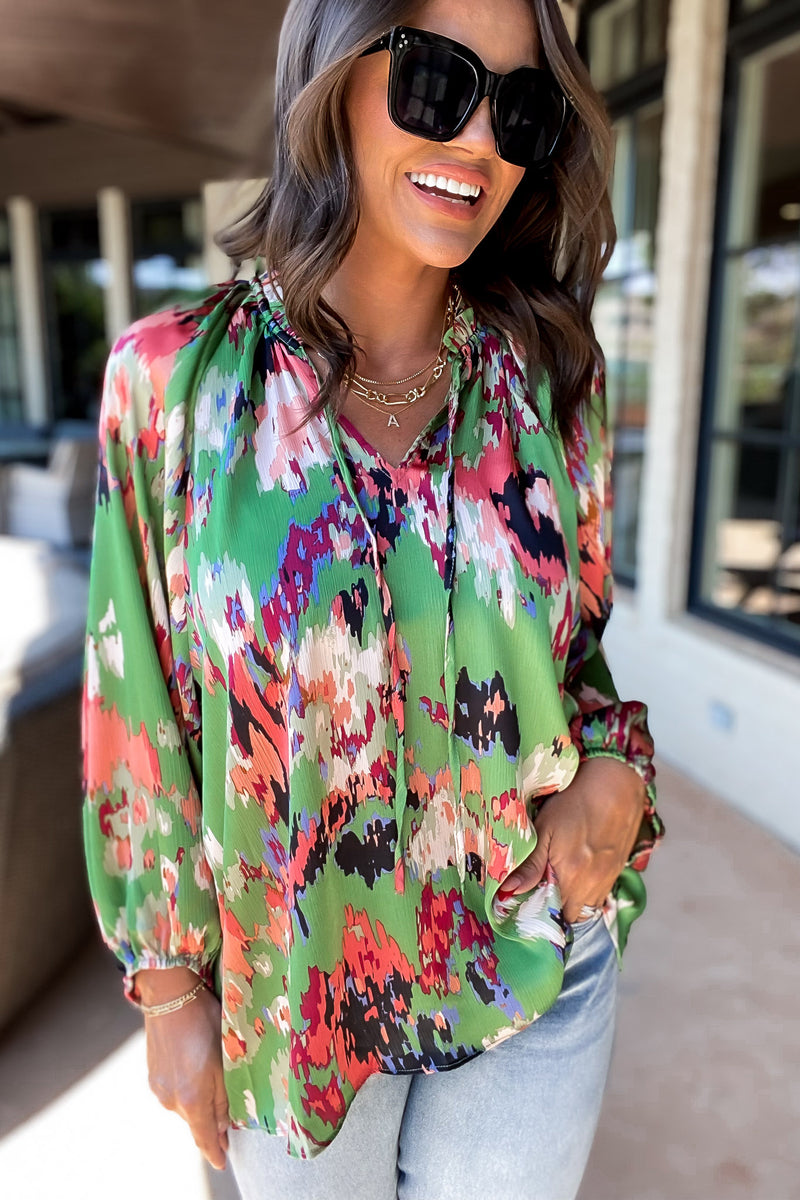 EESOME V-NECK TIE FRONT BLOUSE TOP