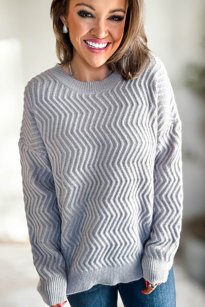 Heather Grey Zigzag Knit Sweater