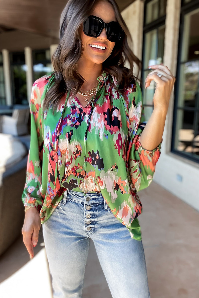 EESOME V-NECK TIE FRONT BLOUSE TOP