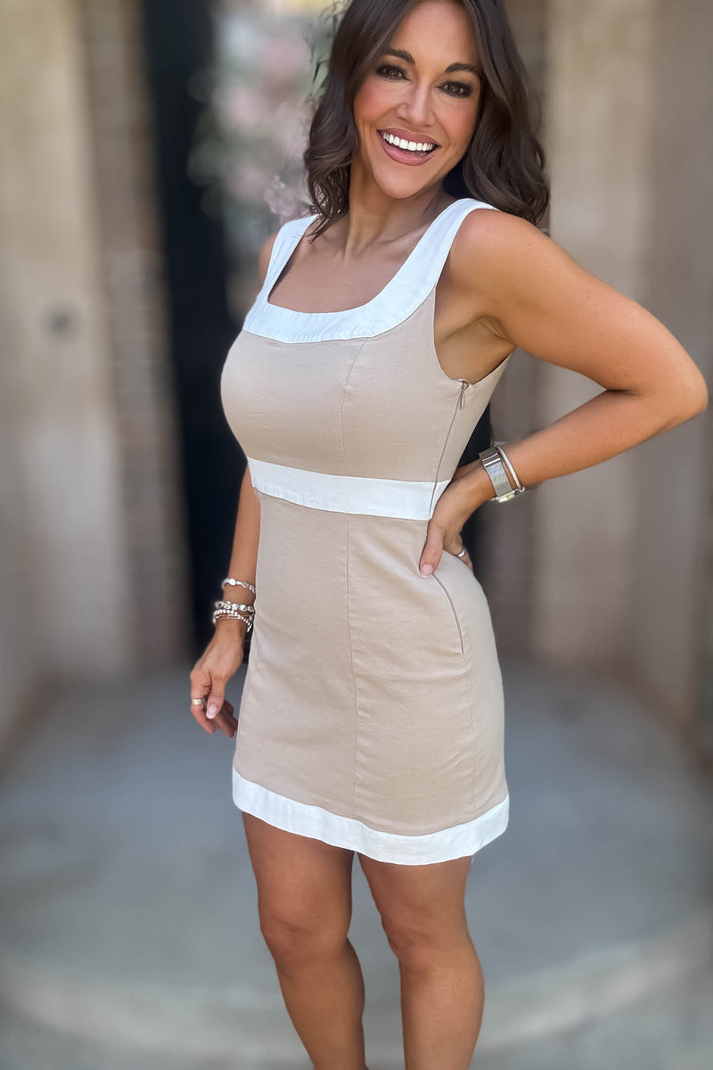 Mustard Seed Taupe Color Block Sleeveless Dress
