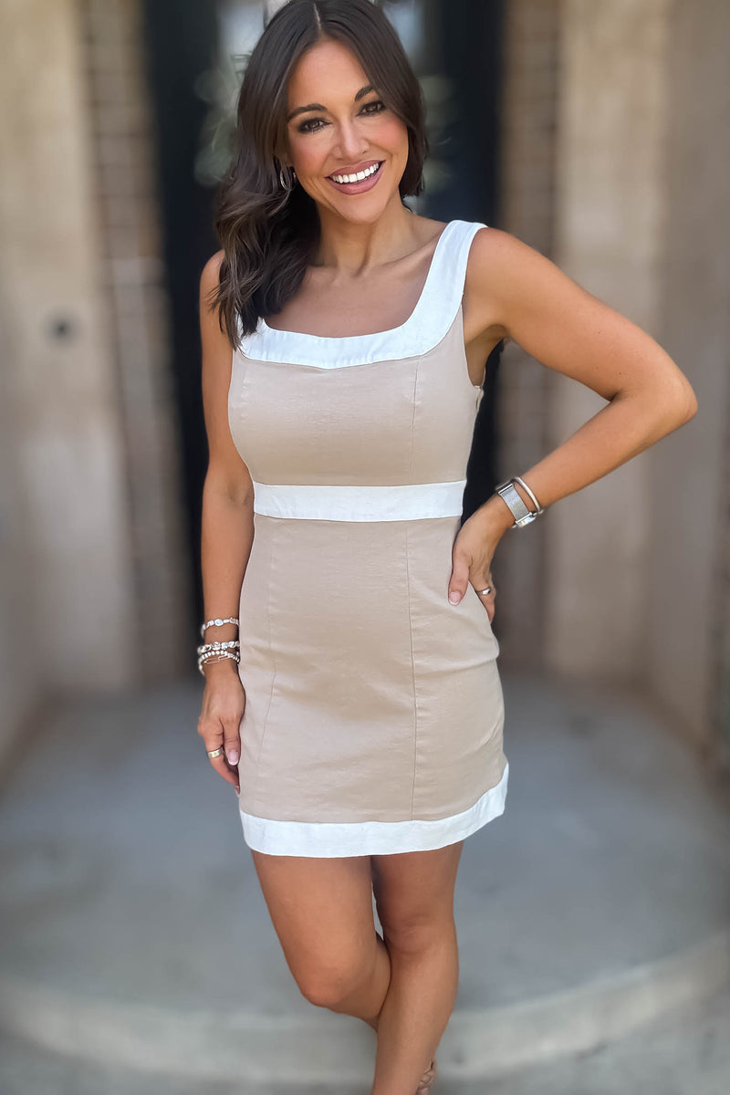 Mustard Seed Taupe Color Block Sleeveless Dress
