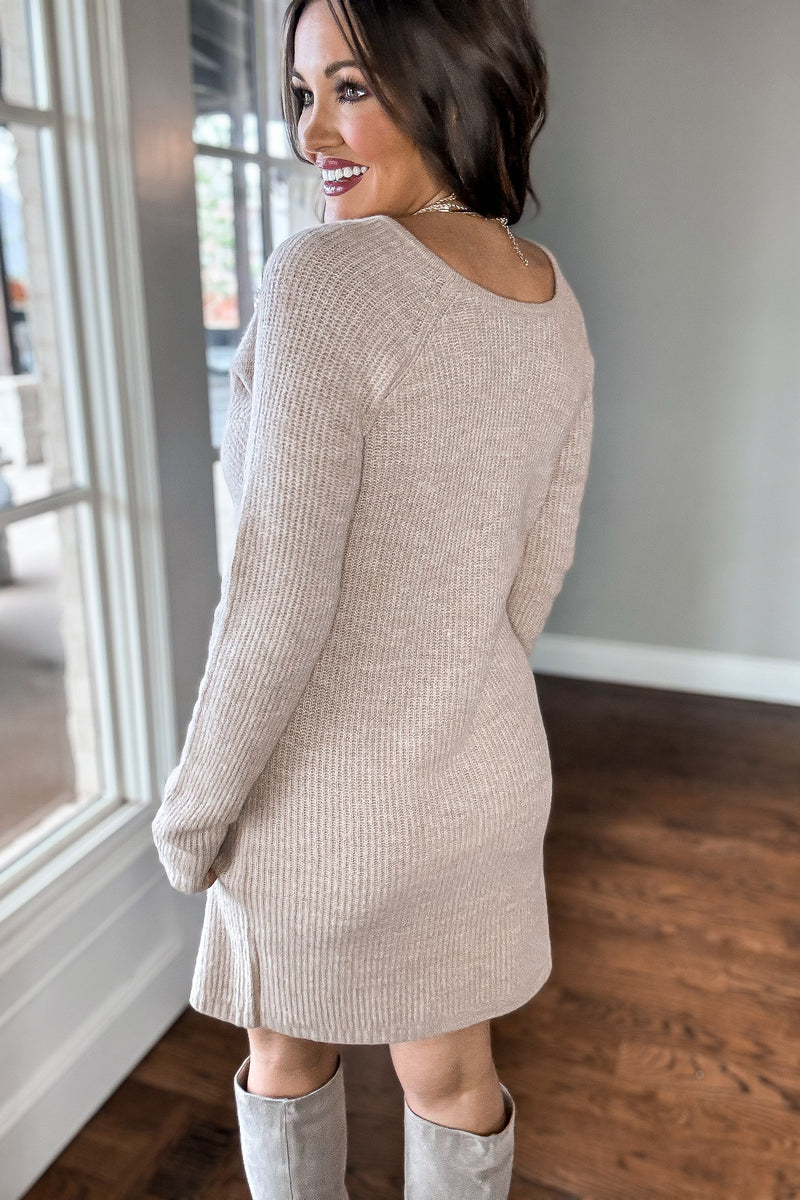 Twist Light Tan Two-Tone Sweater Dress