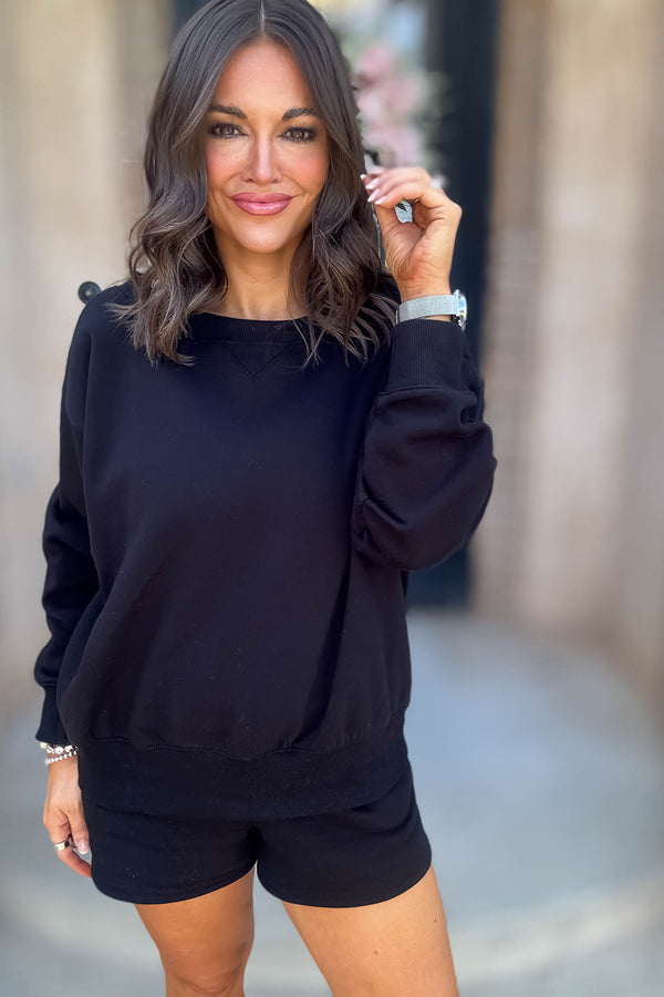 Softest Ever Black Fleece Boat Neck Sweatshirt