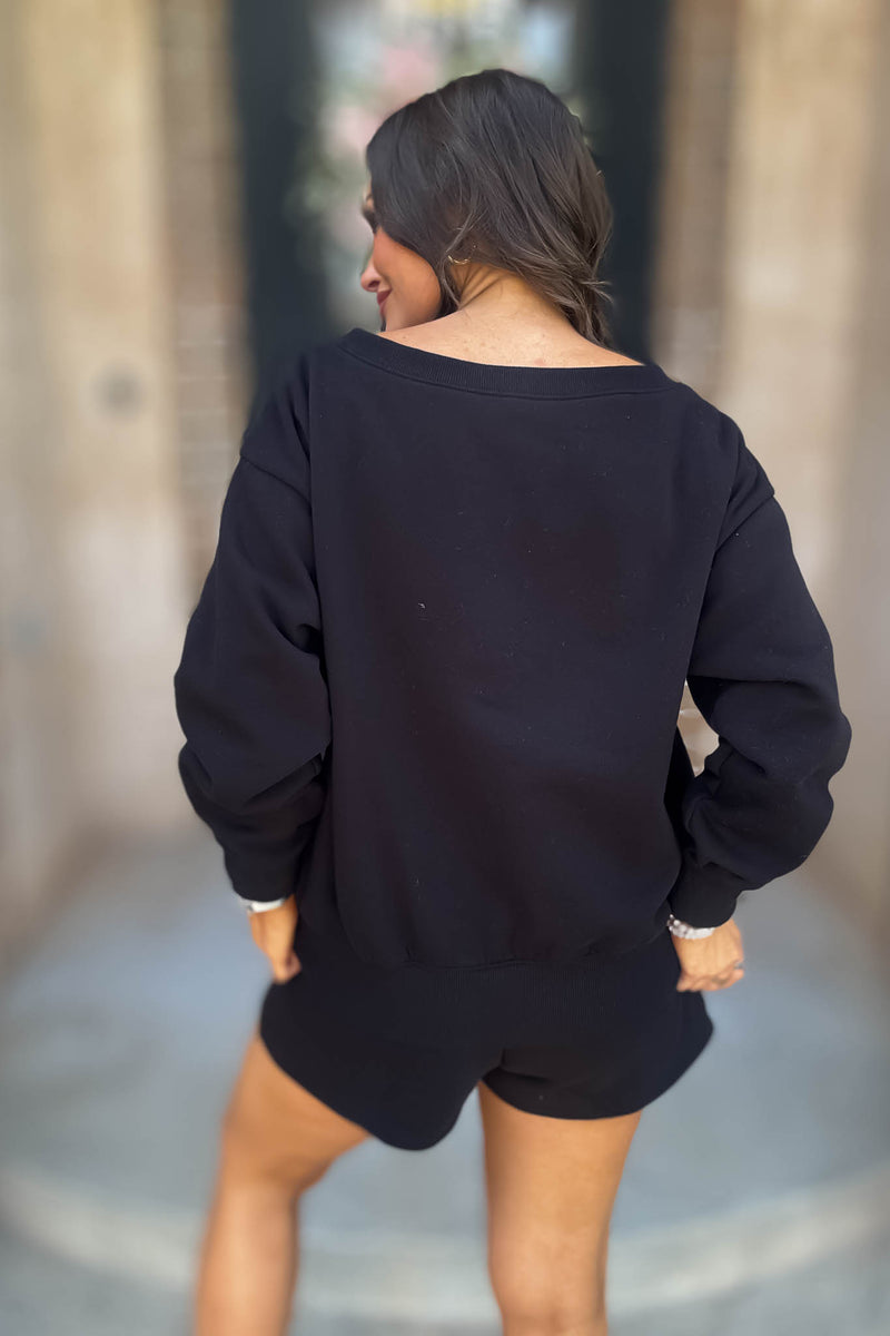 Softest Ever Black Fleece Boat Neck Sweatshirt