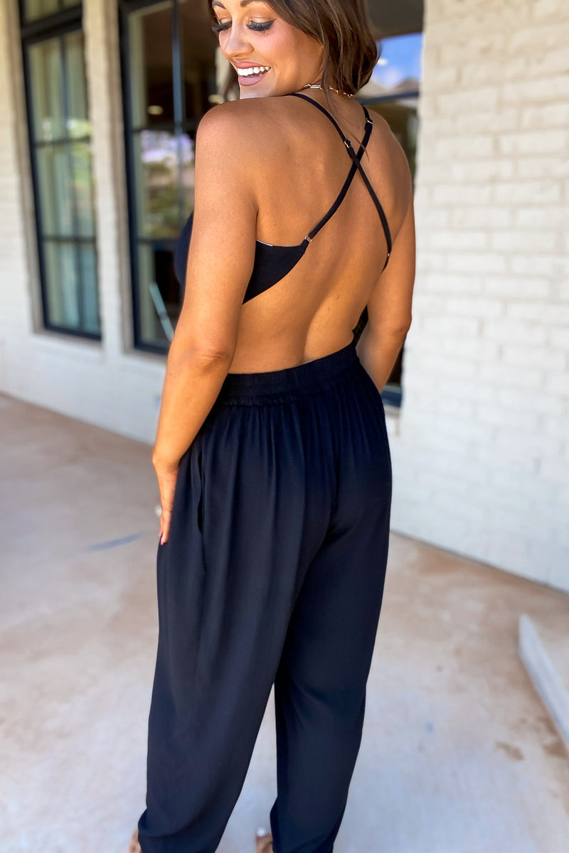 Black Cowl Neck Cami Crop Top And Pant Set