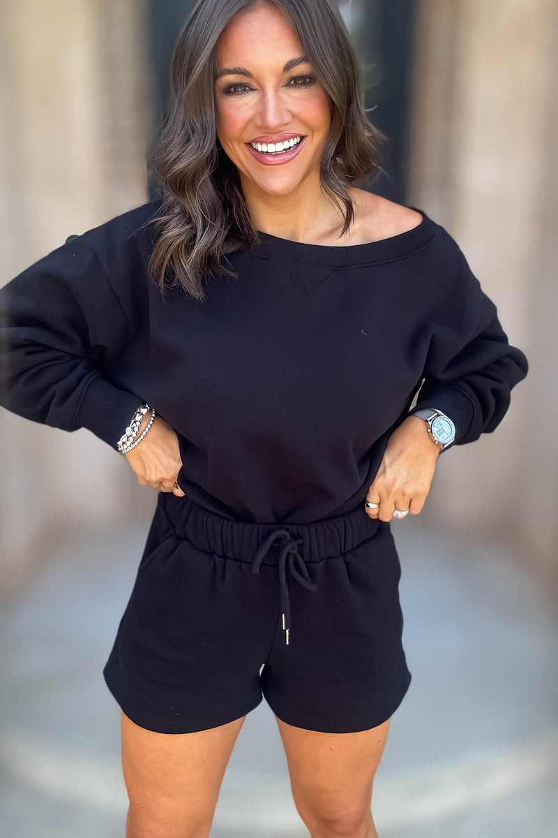 Softest Ever Black Fleece Boat Neck Sweatshirt