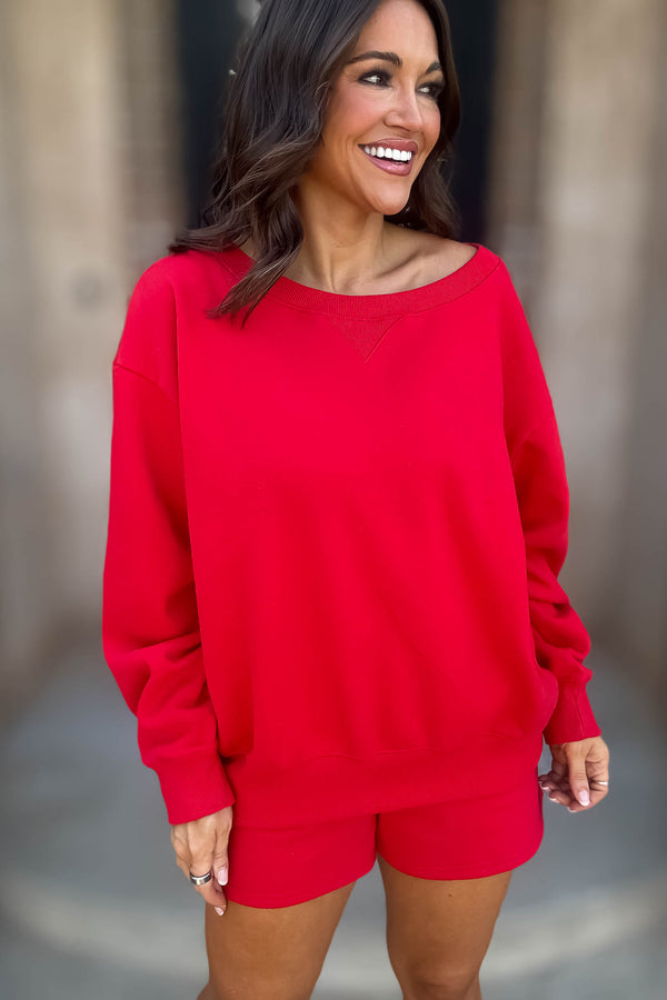 Softest Ever Ruby Fleece Boat Neck Sweatshirt