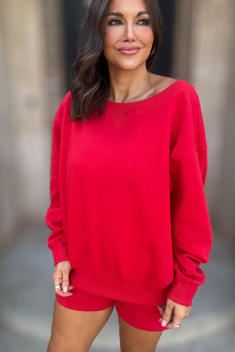 Softest Ever Ruby Fleece Boat Neck Sweatshirt