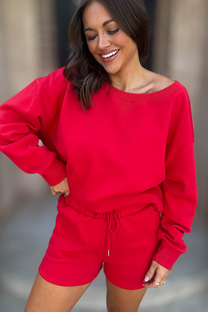 Softest Ever Ruby Fleece Boat Neck Sweatshirt