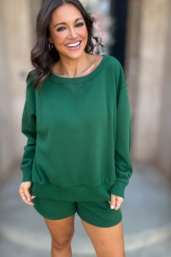 Softest Ever Dark Green Fleece Boat Neck Sweatshirt