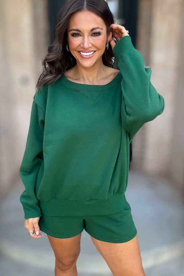 Softest Ever Dark Green Fleece Boat Neck Sweatshirt