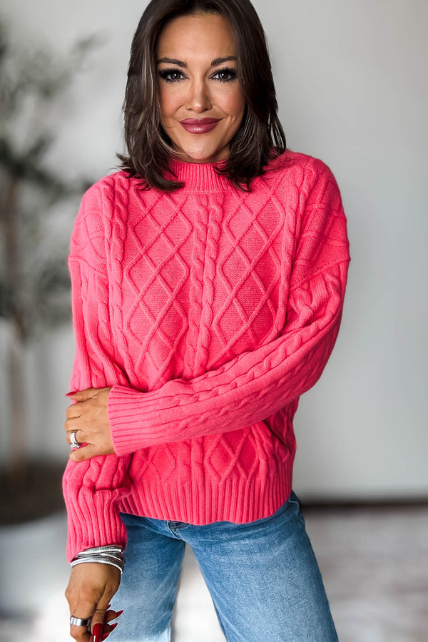 Coral Criss Cross Cable Sweater