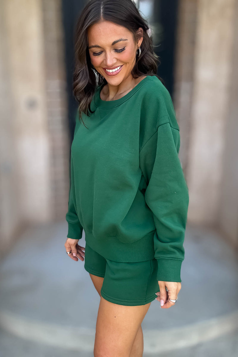 Softest Ever Dark Green Fleece Boat Neck Sweatshirt