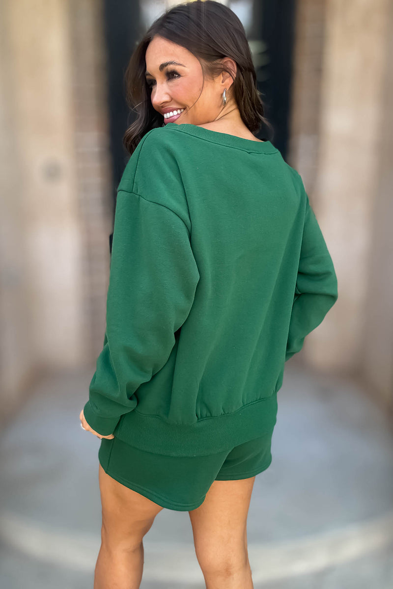 Softest Ever Dark Green Fleece Boat Neck Sweatshirt