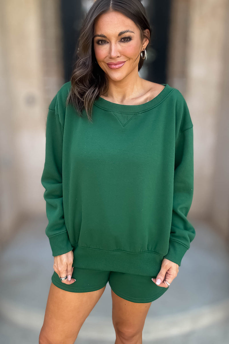 Softest Ever Dark Green Fleece Boat Neck Sweatshirt