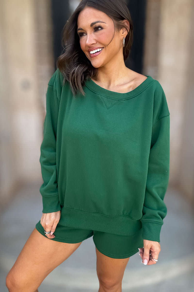 Softest Ever Dark Green Fleece Boat Neck Sweatshirt