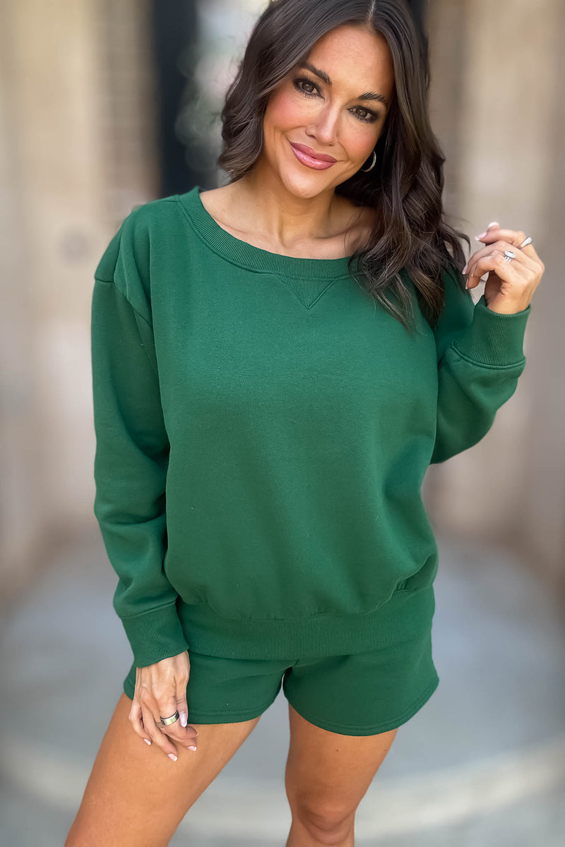 Softest Ever Dark Green Fleece Boat Neck Sweatshirt