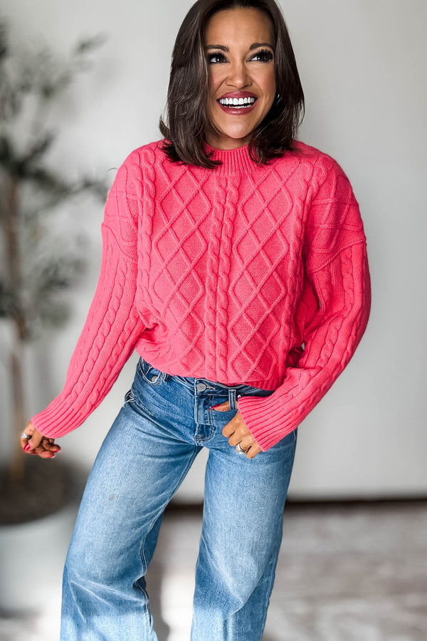 Coral Criss Cross Cable Sweater