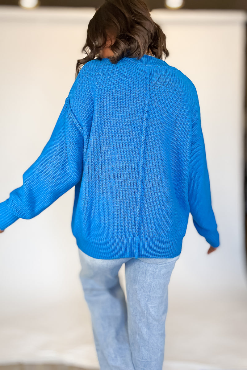 Ocean Blue Button-front Oversized Cardigan