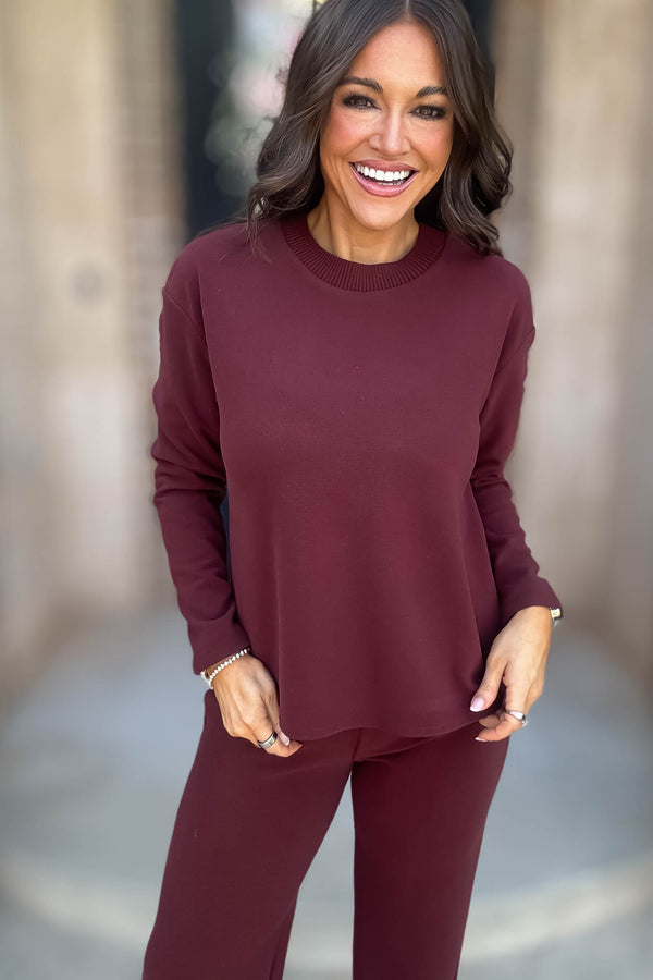 Mix And Match Crimson Round Neck Soft Knit Top