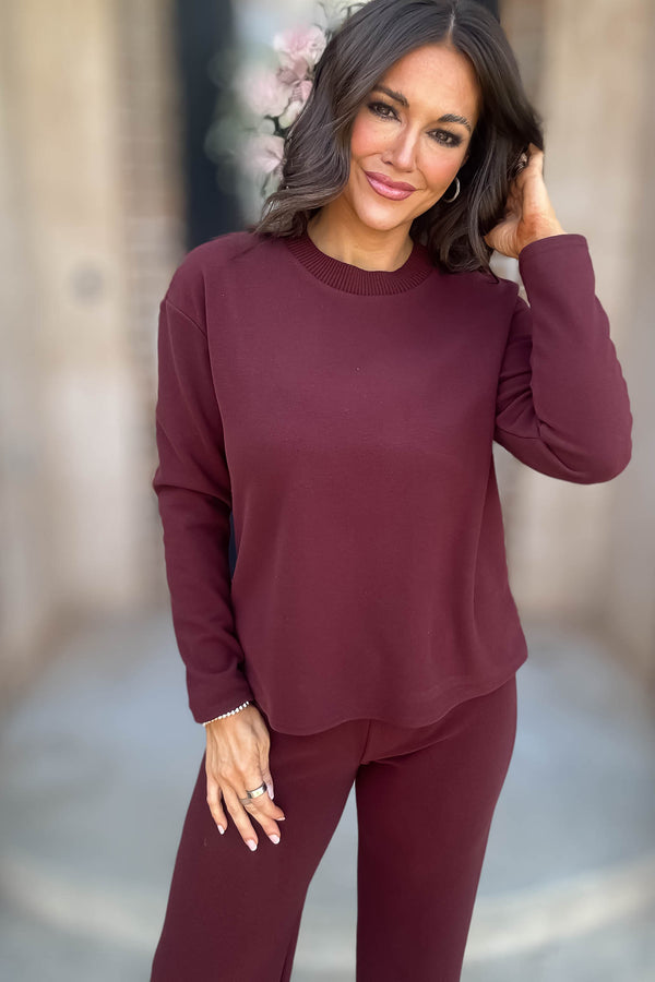 Mix And Match Crimson Round Neck Soft Knit Top