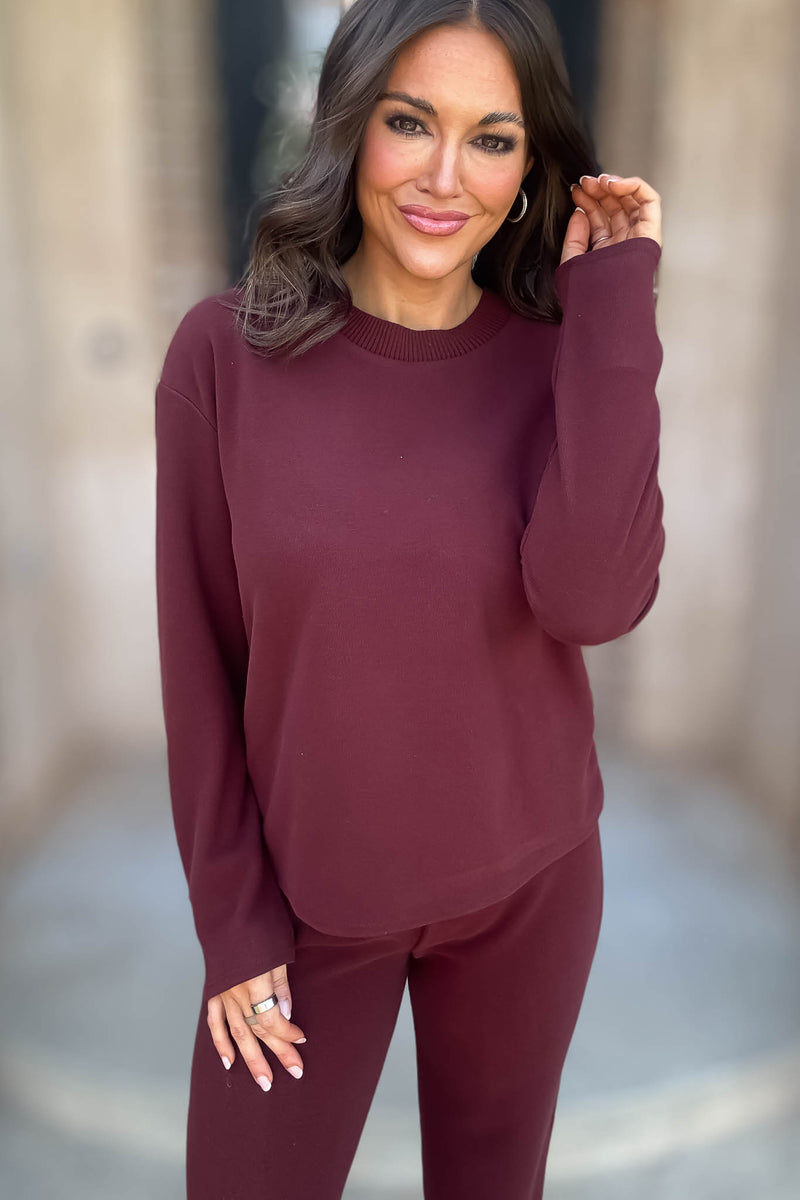 Mix And Match Crimson Round Neck Soft Knit Top